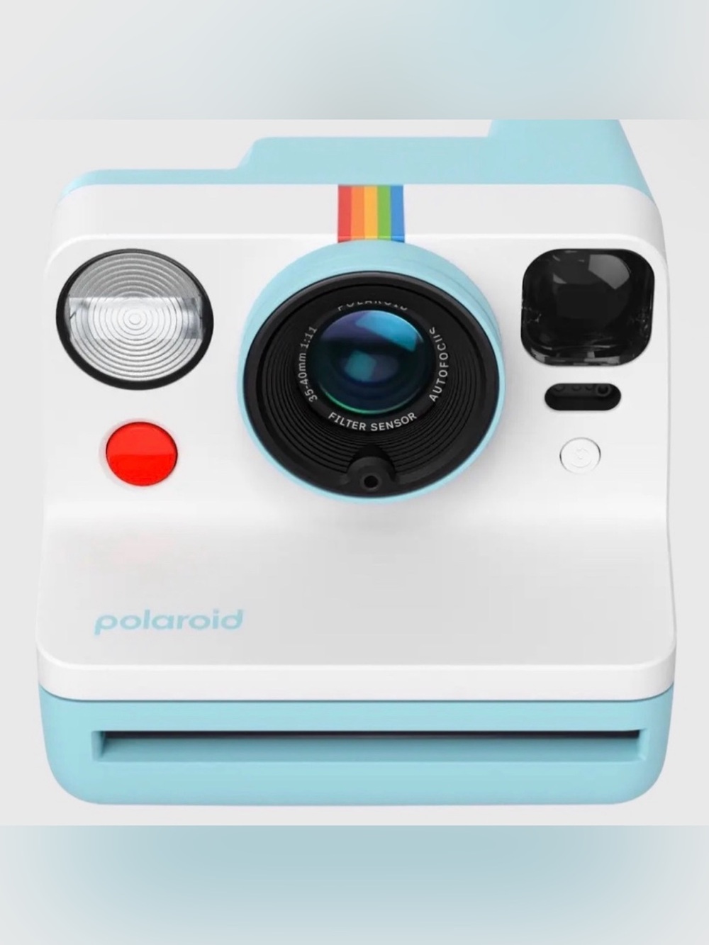 Polaroid Instant Camera in White & Light Blue with Rainbow Accent